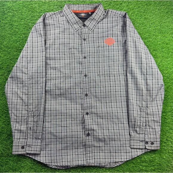 Harley-Davidson H-D Performance Plaid Button-Up Shirt Black Gray 2XL Long Sleeve - Picture 1 of 7